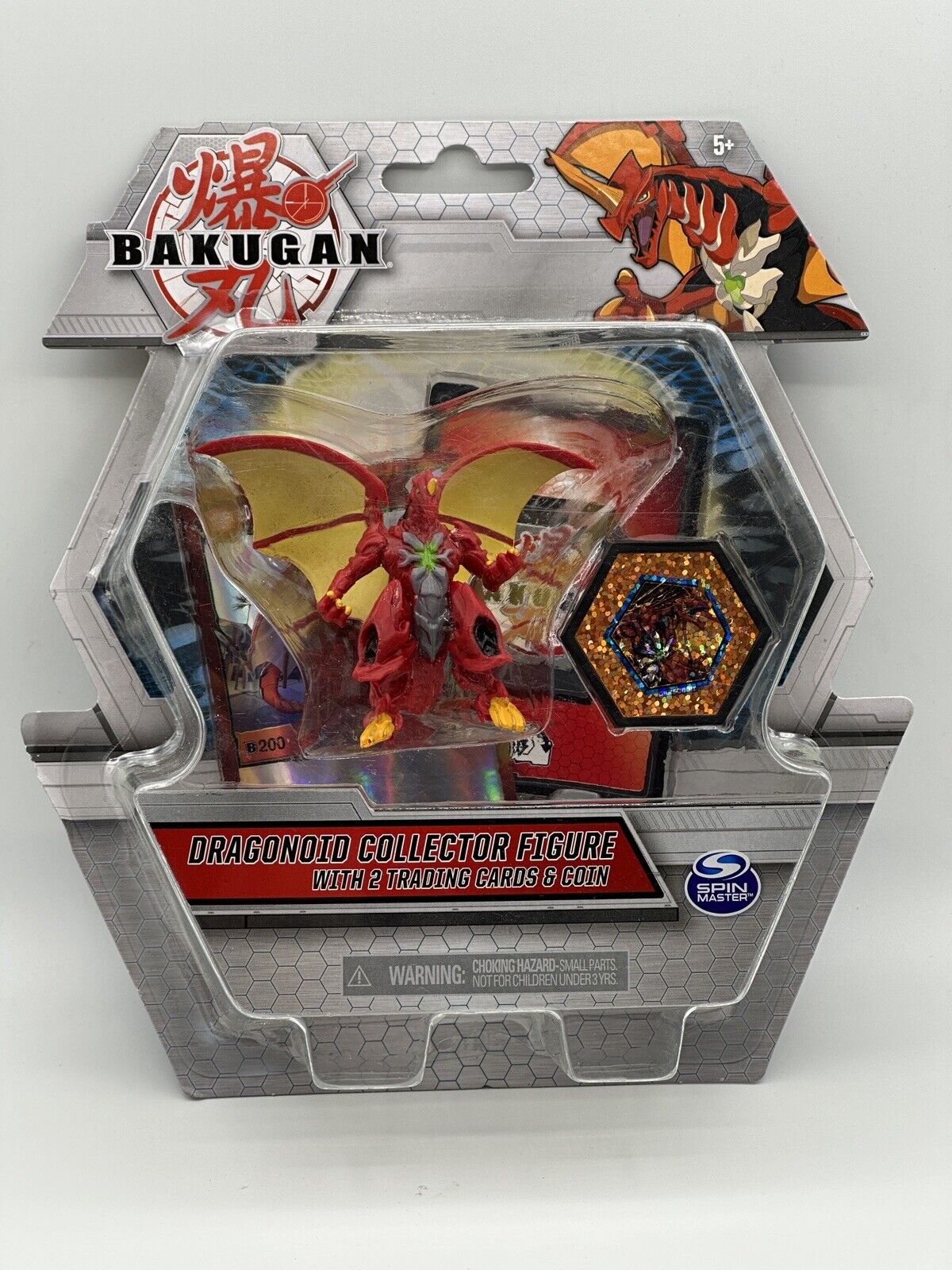 Bakugan Dragonoid (Red) Collector Action Figure With 2 Trading Cards and Coin