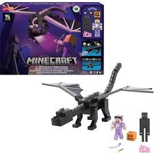 Minecraft 15th Anniversary Ender Dragon with Steve and Enderman figures