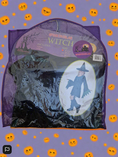 Spooktacular Witch Girls Costume Black With Green Black Hat Included 4 To 6 Year