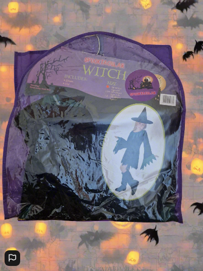 Spooktacular Witch Girls Costume Black With Green Black Hat Included 4 To 6 Year