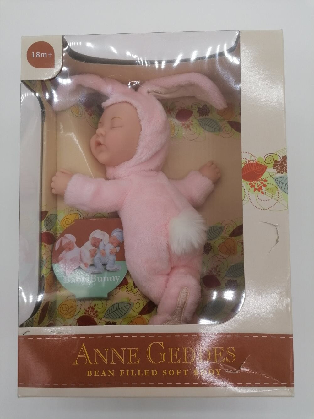 Anne Geddes 9 inch Baby Pink Bunny Doll - Bean Filled Soft Body Collection