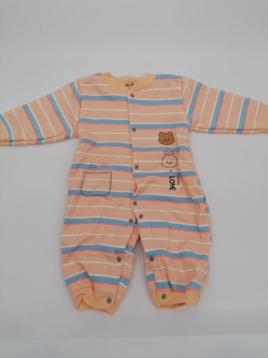 Girls Rabbit And Bear Romper Suit Peach Stripes 80/48