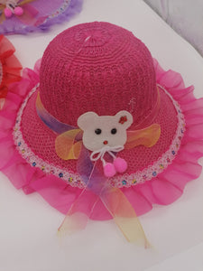 Girls Sun Hats With Animal Motif And Ribbon