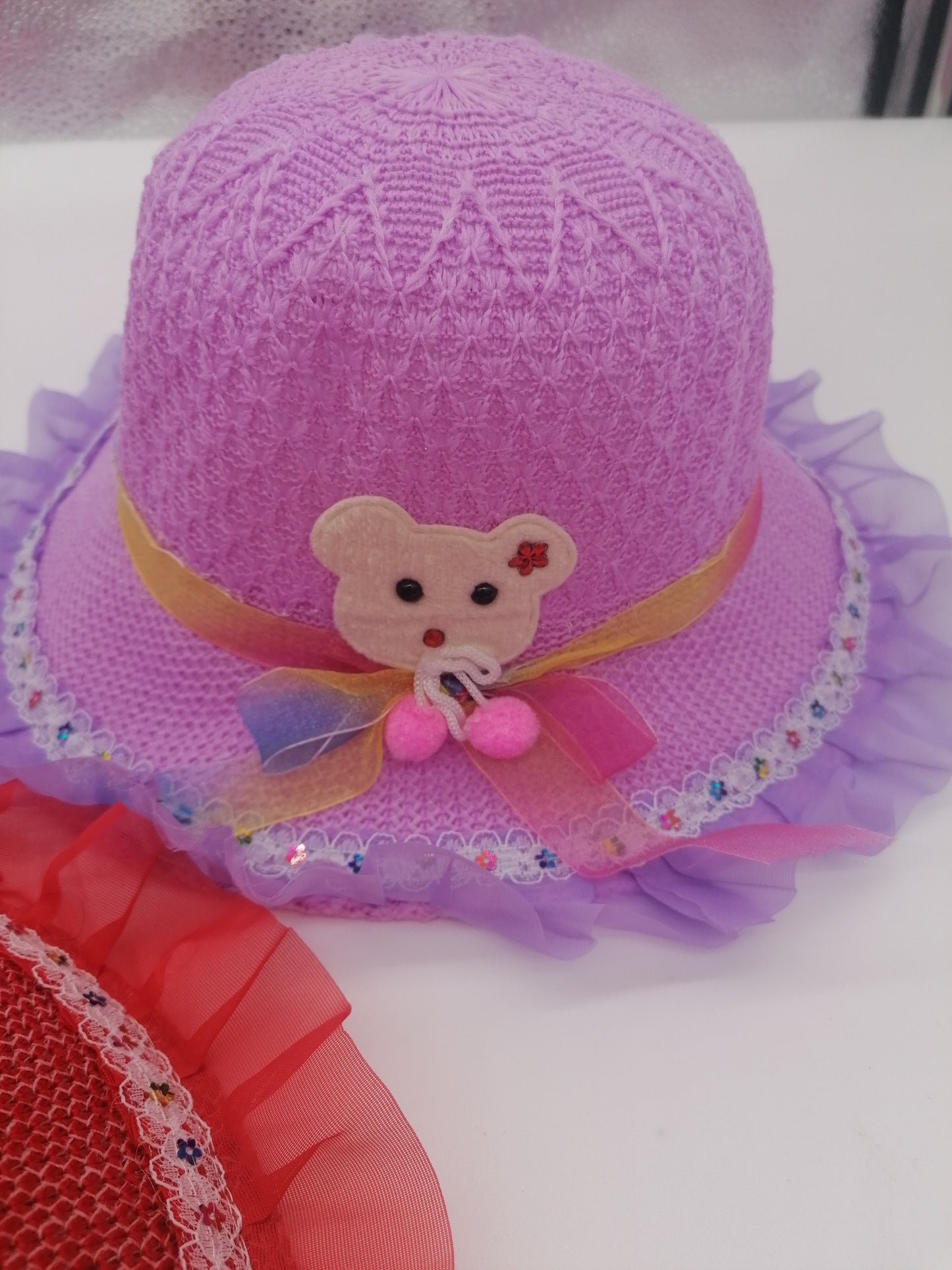 Girls Sun Hats With Animal Motif And Ribbon