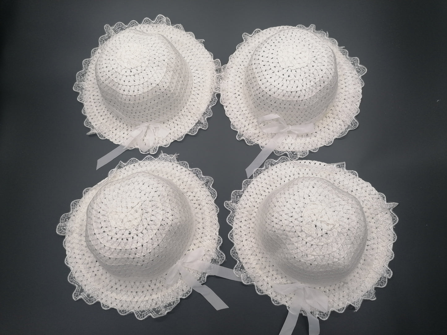 Girls White Sun Hats With Ribbon