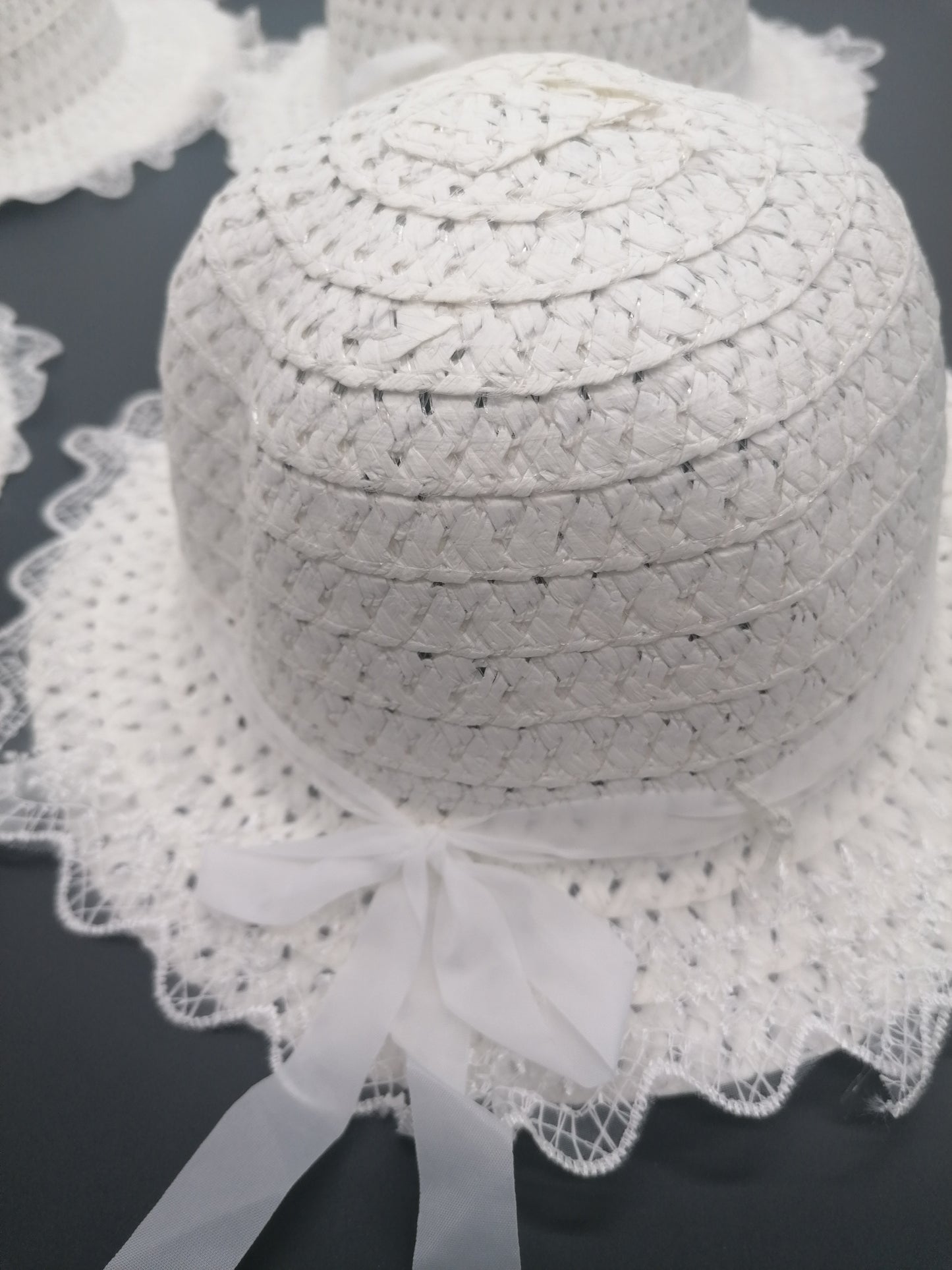 Girls White Sun Hats With Ribbon