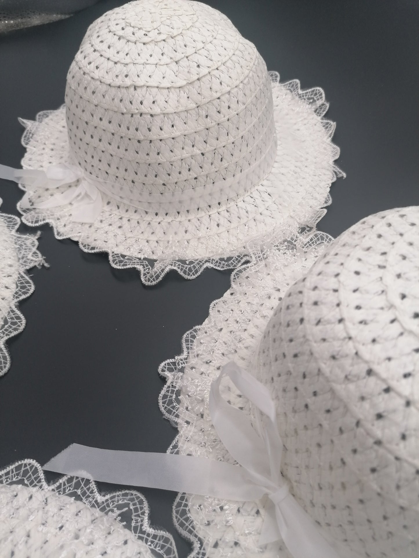 Girls White Sun Hats With Ribbon