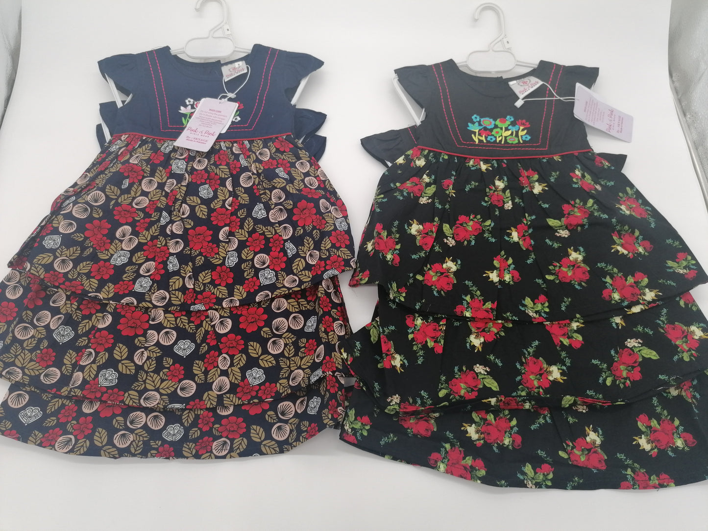 Girls Wear Black Or Navy Embroidered Cotton Flowery Dress Small Medium Or Large