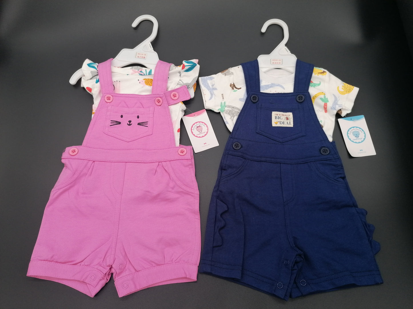 Stylish Baby Tshirt And Dungaree Set Blue Or Pink Sizes 6 Months-2 Years