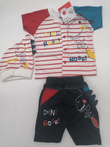 Dětské tričko Dino Roar a krátké kalhoty s čepicí 0-3 měsíce