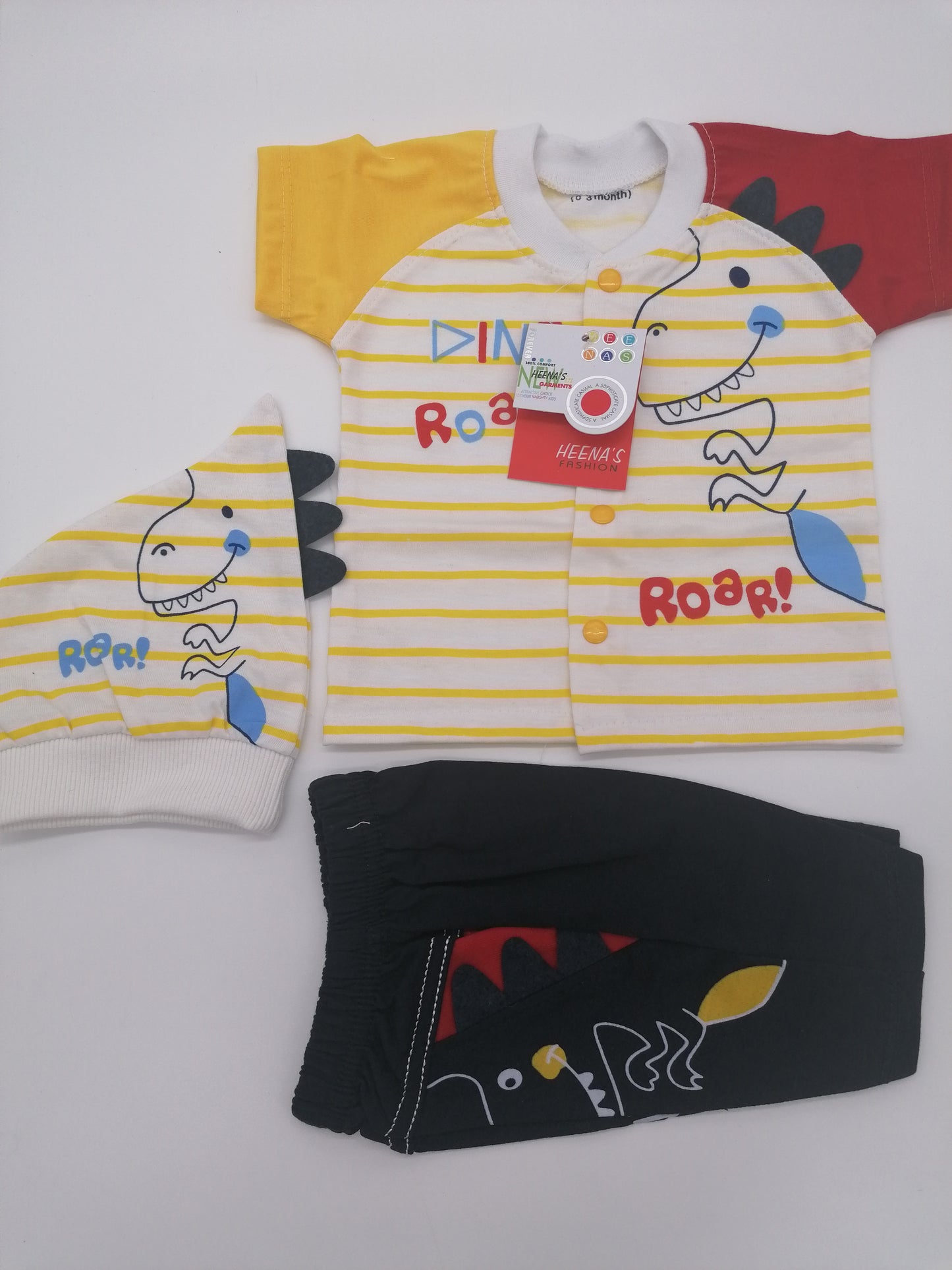 Baby Dino Roar Tshirt And Short Trousers With Hat 0-3 Months