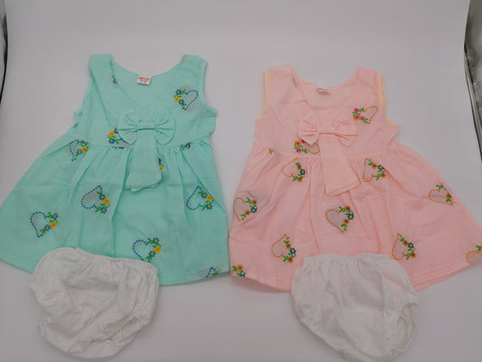 Pretty Baby Girls  Embroidered Cotton Dress With Pants Length 15 Inches(40cm) 2 Colours