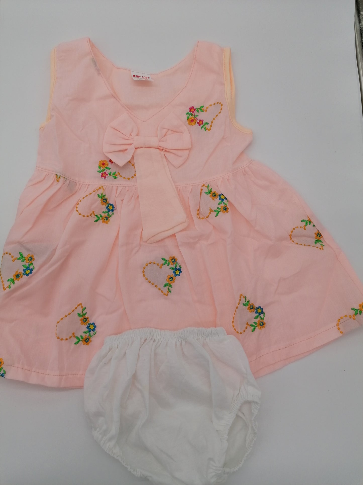 Pretty Baby Girls  Embroidered Cotton Dress With Pants Length 15 Inches(40cm) 2 Colours