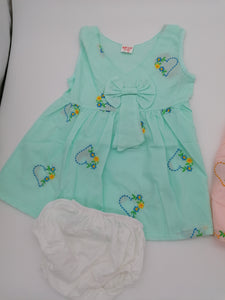 Pěkné dívčí vyšívané bavlněné šaty s kalhotami délka 15 palců (40 cm) 2 barvy