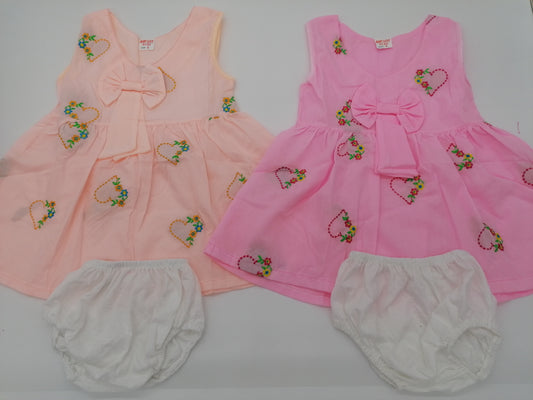 Pretty Baby Girls Embroidered Cotton Dress With Pants Length 16 Inches(41cm) 2 Colours