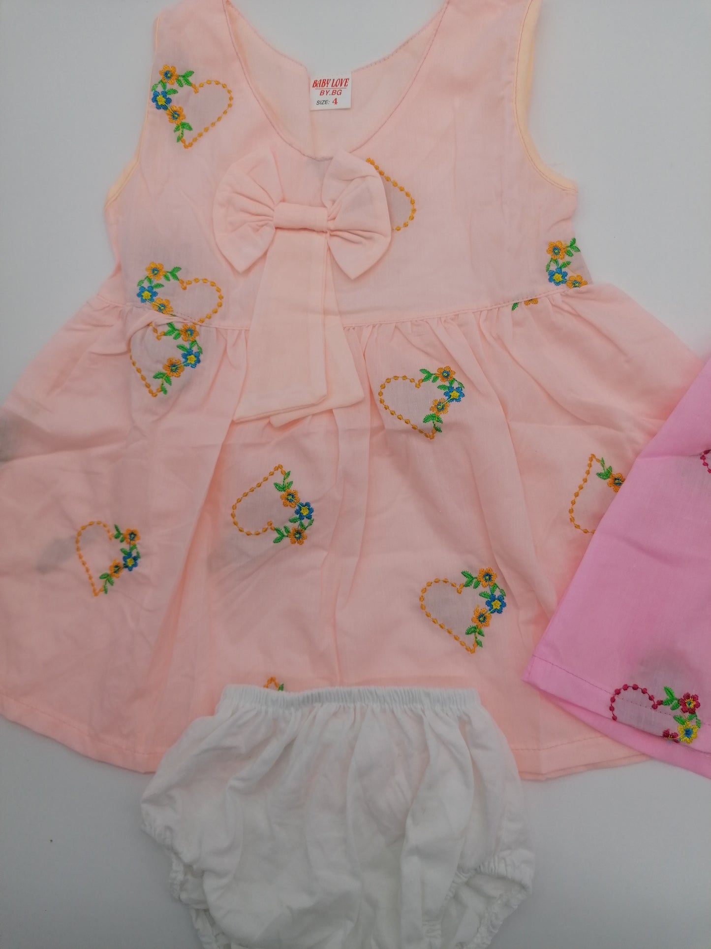 Pretty Baby Girls Embroidered Cotton Dress With Pants Length 16 Inches(41cm) 2 Colours