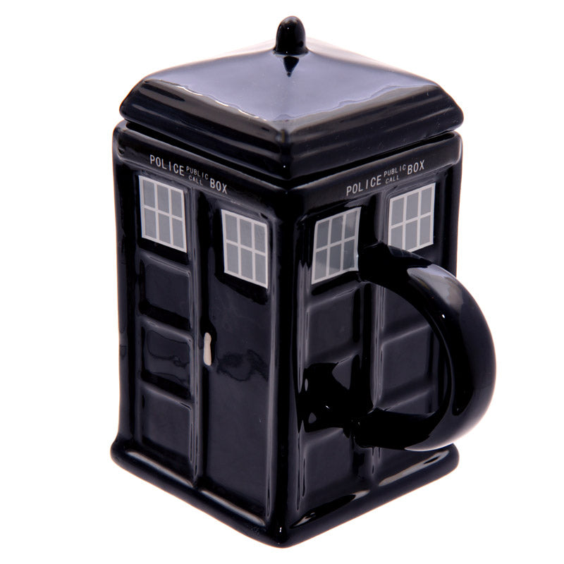 Novelty Ceramic Doctor Who Police Box Square Mug with Lid