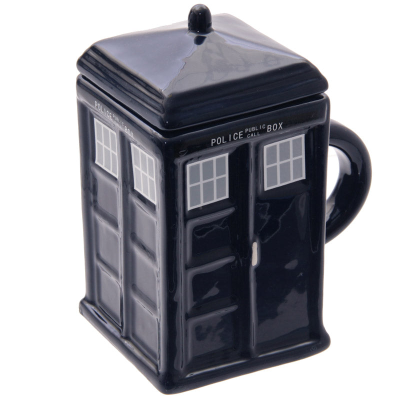 Novelty Ceramic Doctor Who Police Box Square Mug with Lid