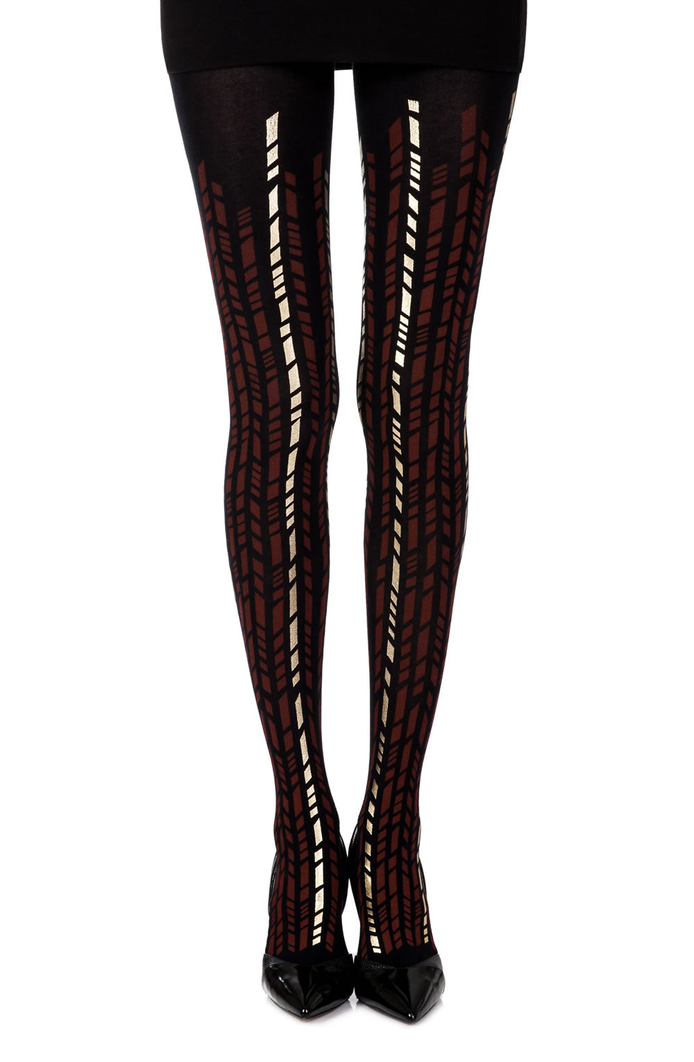 Zohara "Cross It" Burgundy/Gold Print Tights