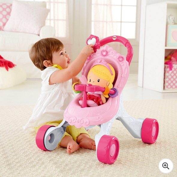 Dárková sada hudebního chodítka a panenky Fisher-Price na procházku princeznou