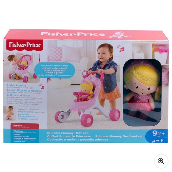 Dárková sada hudebního chodítka a panenky Fisher-Price na procházku princeznou