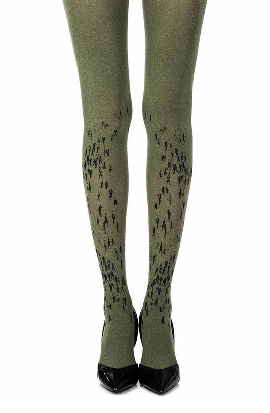 Zohara "Walking By" Green Print Tights