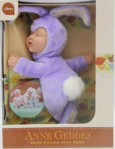 Anne Geddes 9 inch Baby Lilac Bunny Doll - Bean Filled Soft Body Collection