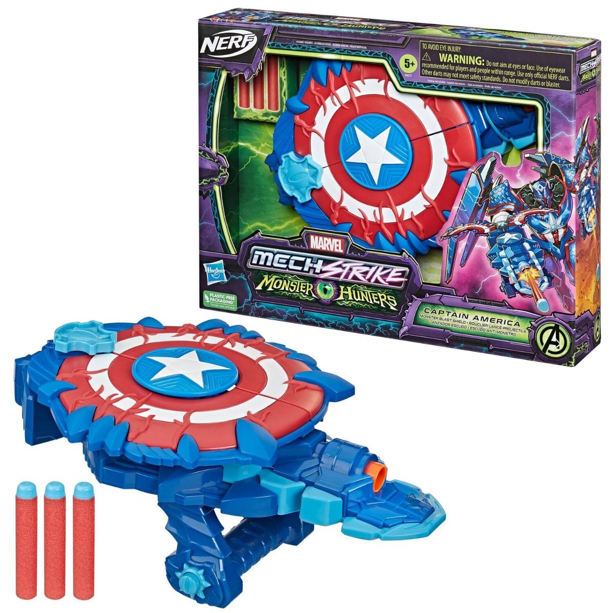 Nerf Marvel Mech Strike Monster Hunters Captain American Blast Shield