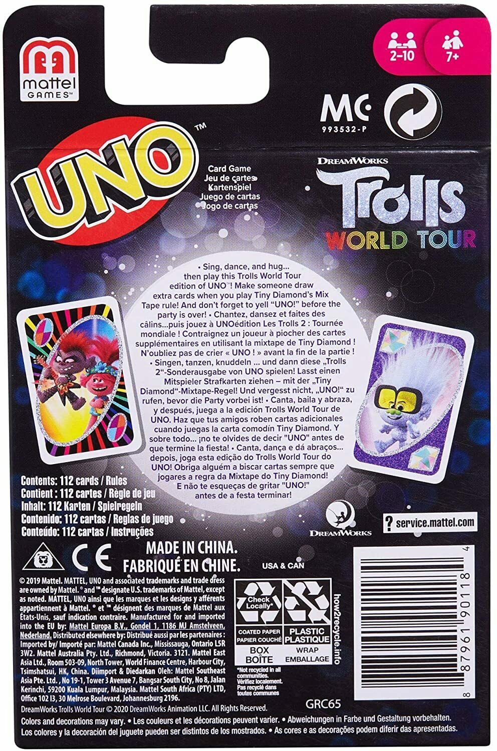 Uno Trolls World Tour Edition Rodinná zábavná klasická karetní hra 